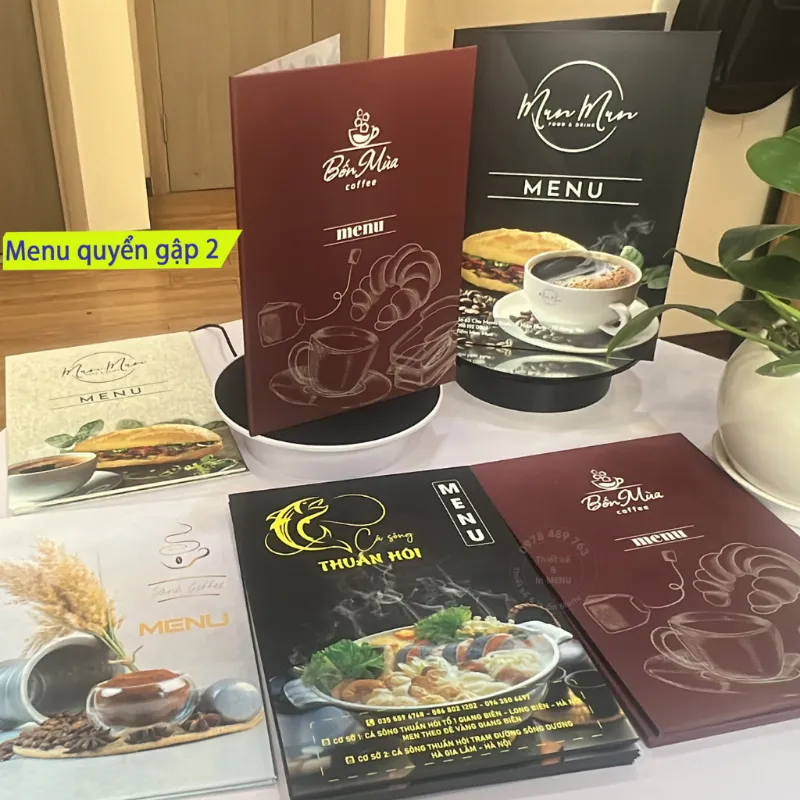 Top 5 Chất Liệu In Menu Phổ Biến, So Sánh & Sai Lầm Cần Tránh 8 Menu bìa cứng carton gập đôi cho quán cafe do Caki sản xuất